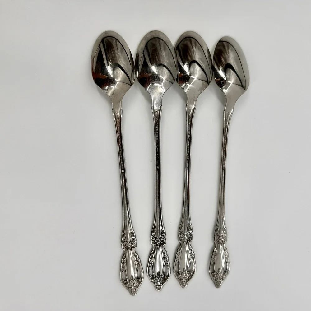 Oneida Distinction Deluxe Raphael Stainless Steel Set 4 Ice Tea Spoons 7.5